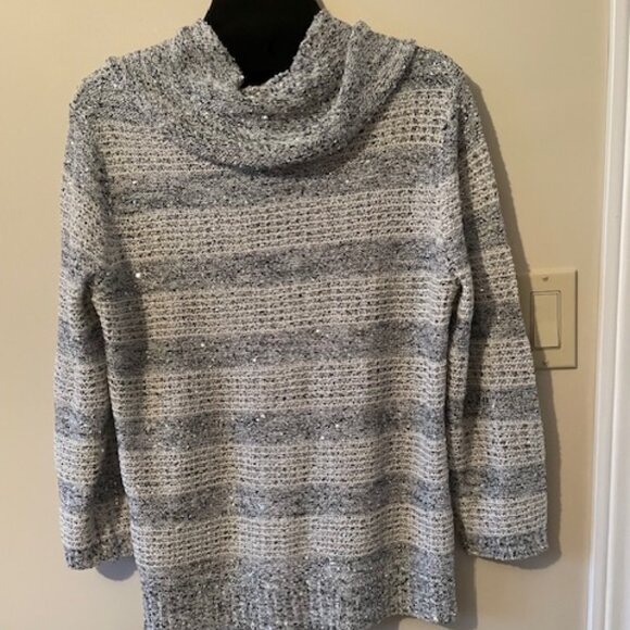 Nue Options White/Grey wTiny Sparkling Silver Discs Sweater Cowl Collar Sz XL - Picture 10 of 11